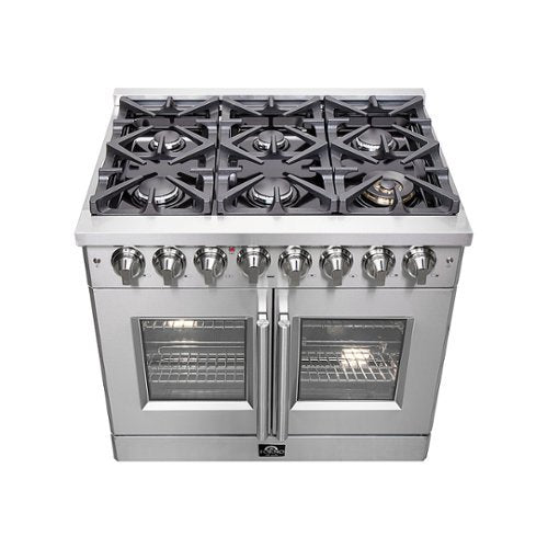 Forno Appliances - 36 in. Wide 6 Burner Massimo 5.36 cu.ft. Freestanding Dual Fuel Convection Range with Steam Cleaning and French Doors - Stainless Steel