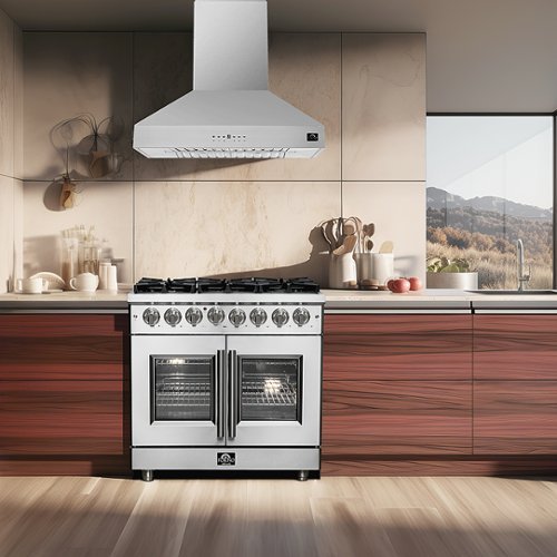 Forno Appliances - 36 in. Wide 6 Burner Massimo 5.36 cu.ft. Freestanding Dual Fuel Convection Range with Steam Cleaning and French Doors - Stainless Steel