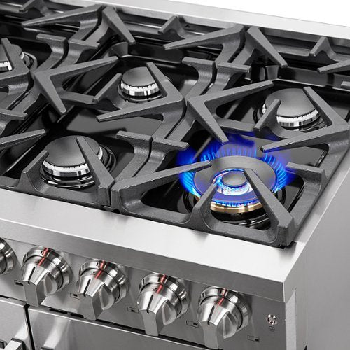 Forno Appliances - 36 in. Wide 6 Burner Massimo 5.36 cu.ft. Freestanding Dual Fuel Convection Range with Steam Cleaning and French Doors - Stainless Steel