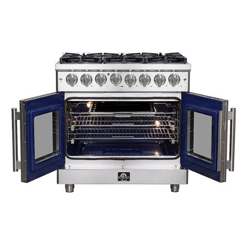 Forno Appliances - 36 in. Wide 6 Burner Massimo 5.36 cu.ft. Freestanding Dual Fuel Convection Range with Steam Cleaning and French Doors - Stainless Steel