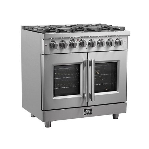 Forno Appliances - 36 in. Wide 6 Burner Massimo 5.36 cu.ft. Freestanding Dual Fuel Convection Range with Steam Cleaning and French Doors - Stainless Steel