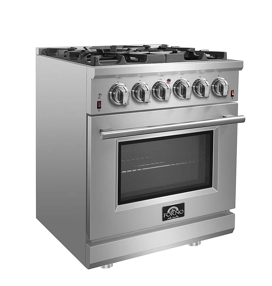 Forno Appliances - 30 in. Wide 5 Burner Massimo 4.32 cu. ft. Freestanding Gas Range with Steam Cleaning and Air Fryer Kit - Stainless Steel