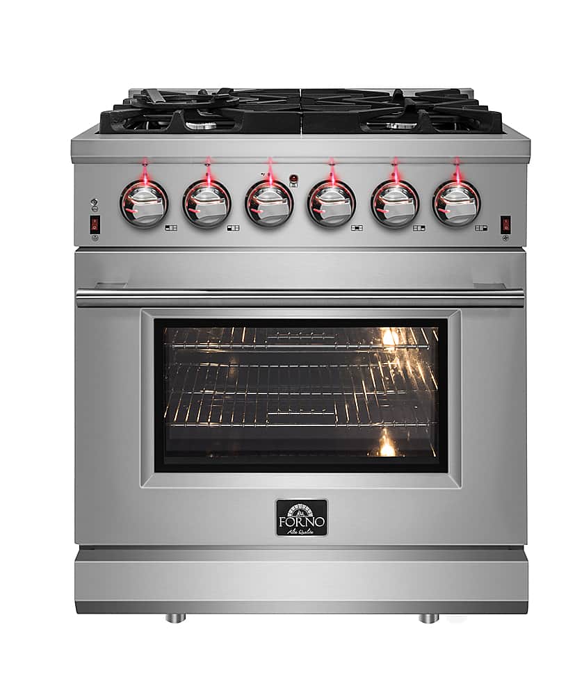 Forno Appliances - 30 in. Wide 5 Burner Massimo 4.32 cu. ft. Freestanding Gas Range with Steam Cleaning and Air Fryer Kit - Stainless Steel