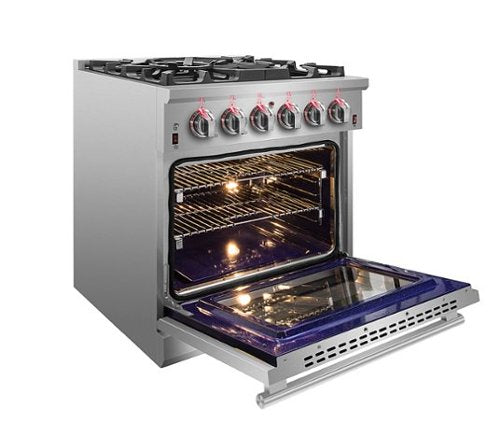 Forno Appliances - 30 in. Wide 5 Burner Massimo 4.32 cu. ft. Freestanding Gas Range with Steam Cleaning and Air Fryer Kit - Stainless Steel