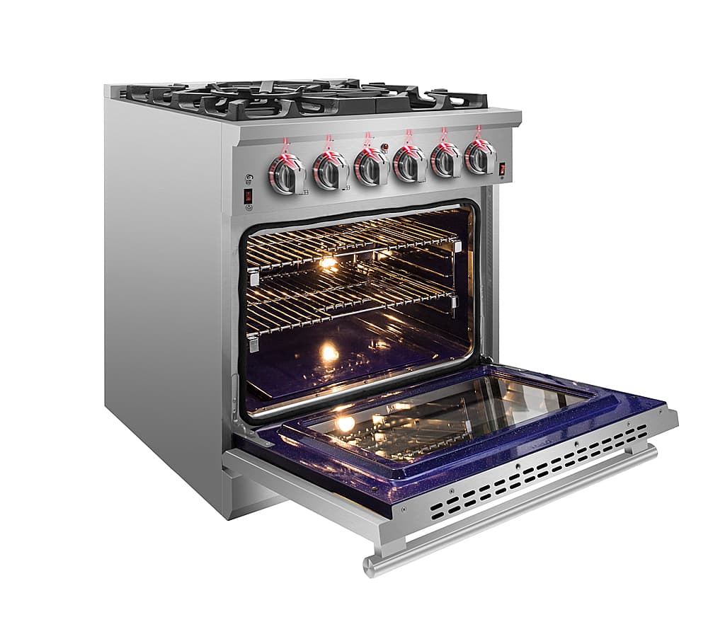 Forno Appliances - 30 in. Wide 5 Burner Massimo 4.32 cu. ft. Freestanding Gas Range with Steam Cleaning and Air Fryer Kit - Stainless Steel