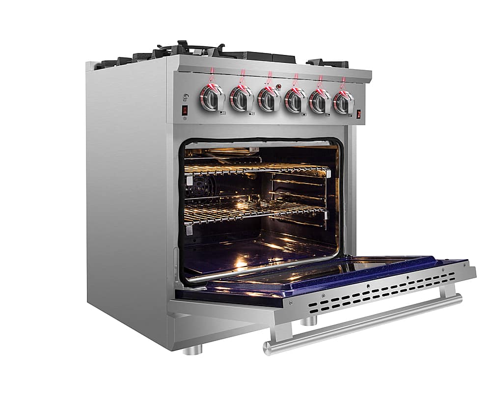 Forno Appliances - 30 in. Wide 5 Burner Massimo 4.32 cu. ft. Freestanding Gas Range with Steam Cleaning and Air Fryer Kit - Stainless Steel