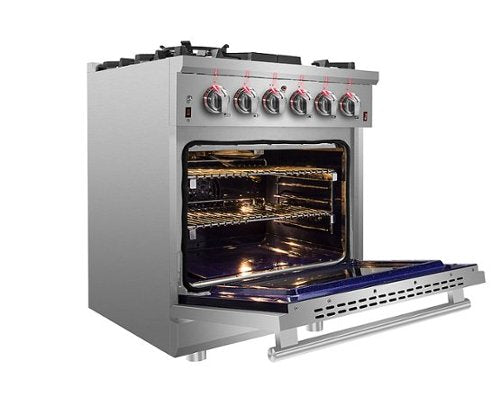 Forno Appliances - 30 in. Wide 5 Burner Massimo 4.32 cu. ft. Freestanding Gas Range with Steam Cleaning and Air Fryer Kit - Stainless Steel