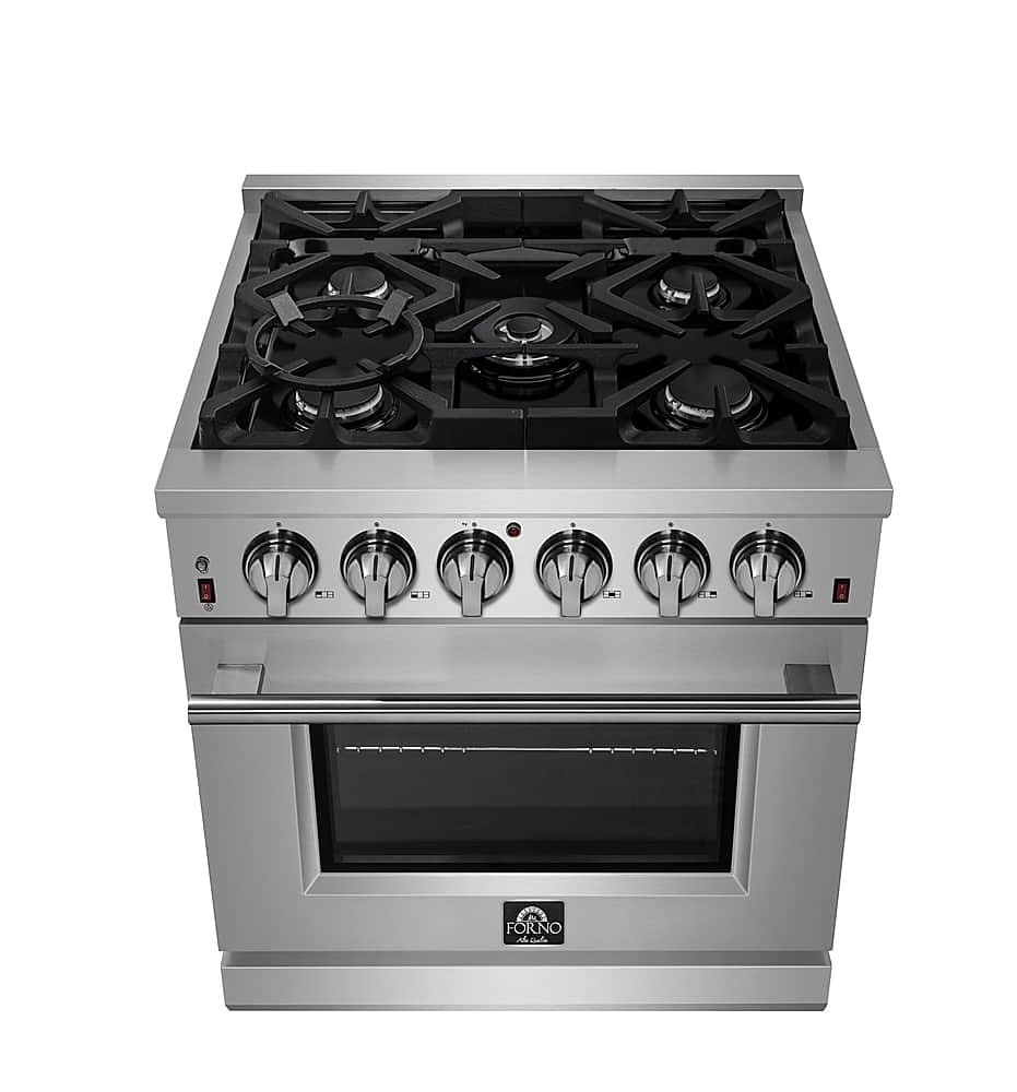 Forno Appliances - 30 in. Wide 5 Burner Massimo 4.32 cu. ft. Freestanding Gas Range with Steam Cleaning and Air Fryer Kit - Stainless Steel