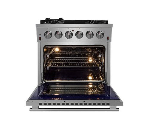 Forno Appliances - 30 in. Wide 5 Burner Massimo 4.32 cu. ft. Freestanding Gas Range with Steam Cleaning and Air Fryer Kit - Stainless Steel