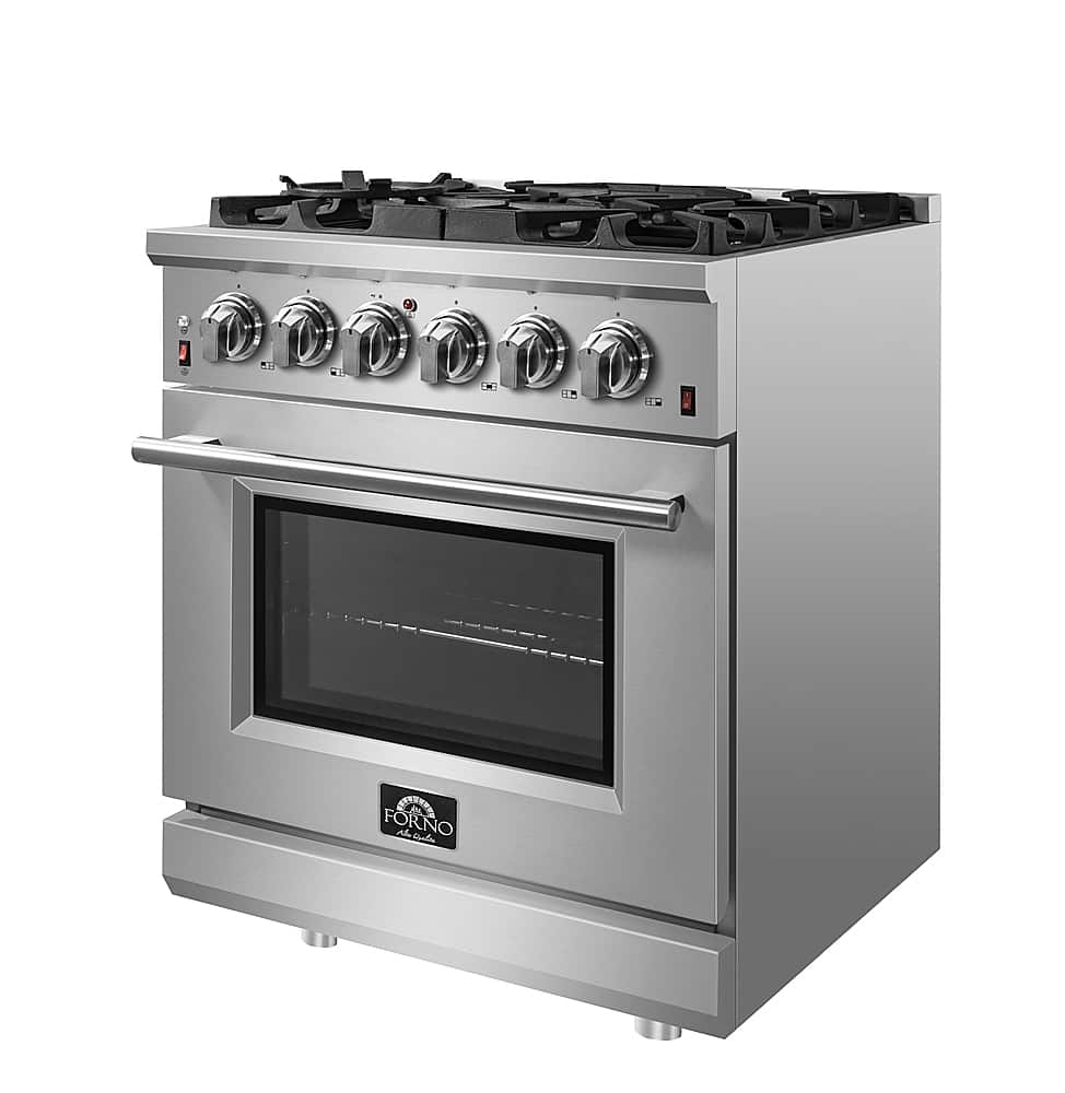 Forno Appliances - 30 in. Wide 5 Burner Massimo 4.32 cu. ft. Freestanding Gas Range with Steam Cleaning and Air Fryer Kit - Stainless Steel