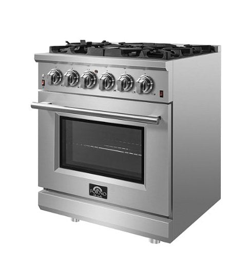 Forno Appliances - 30 in. Wide 5 Burner Massimo 4.32 cu. ft. Freestanding Gas Range with Steam Cleaning and Air Fryer Kit - Stainless Steel