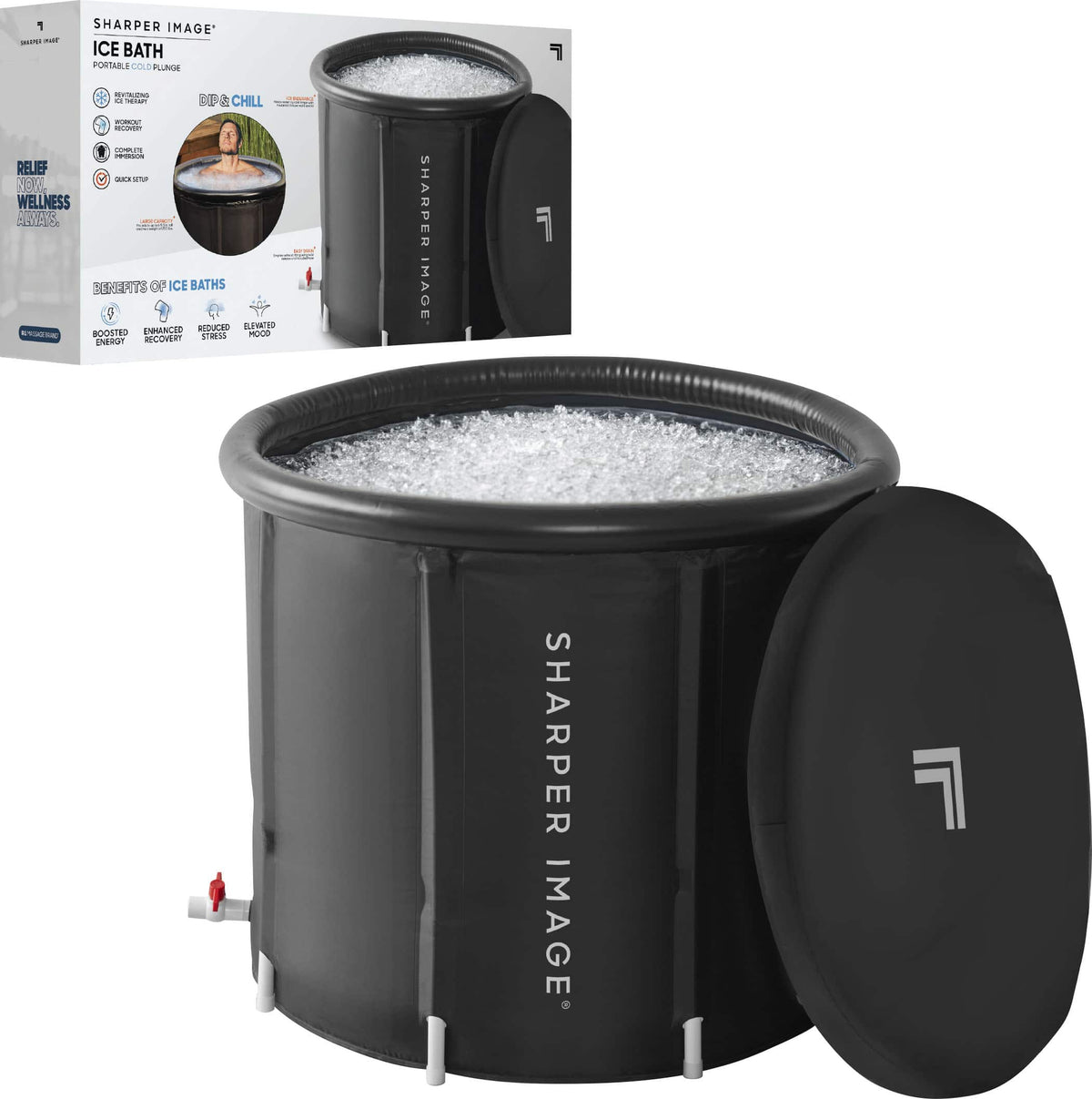 Sharper Image - Ice Bath Portable Cold Plunge, Revitalizing Ice Therapy, Workout Recovery - Black