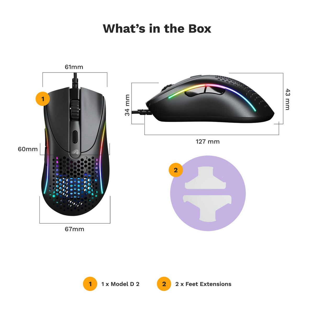 Glorious - Model D 2 Wired Optical RGB Gaming Mouse with 6 Programmable Buttons - Wired - Matte Black