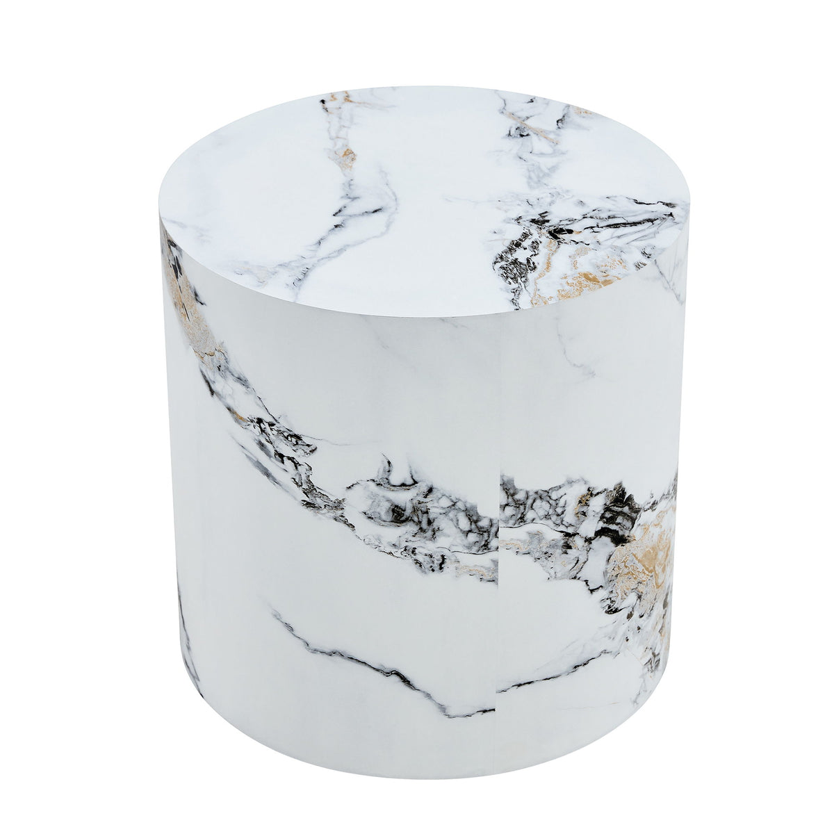 Elegant Cylindrical Table With Patterned Design For Versatile Use - White