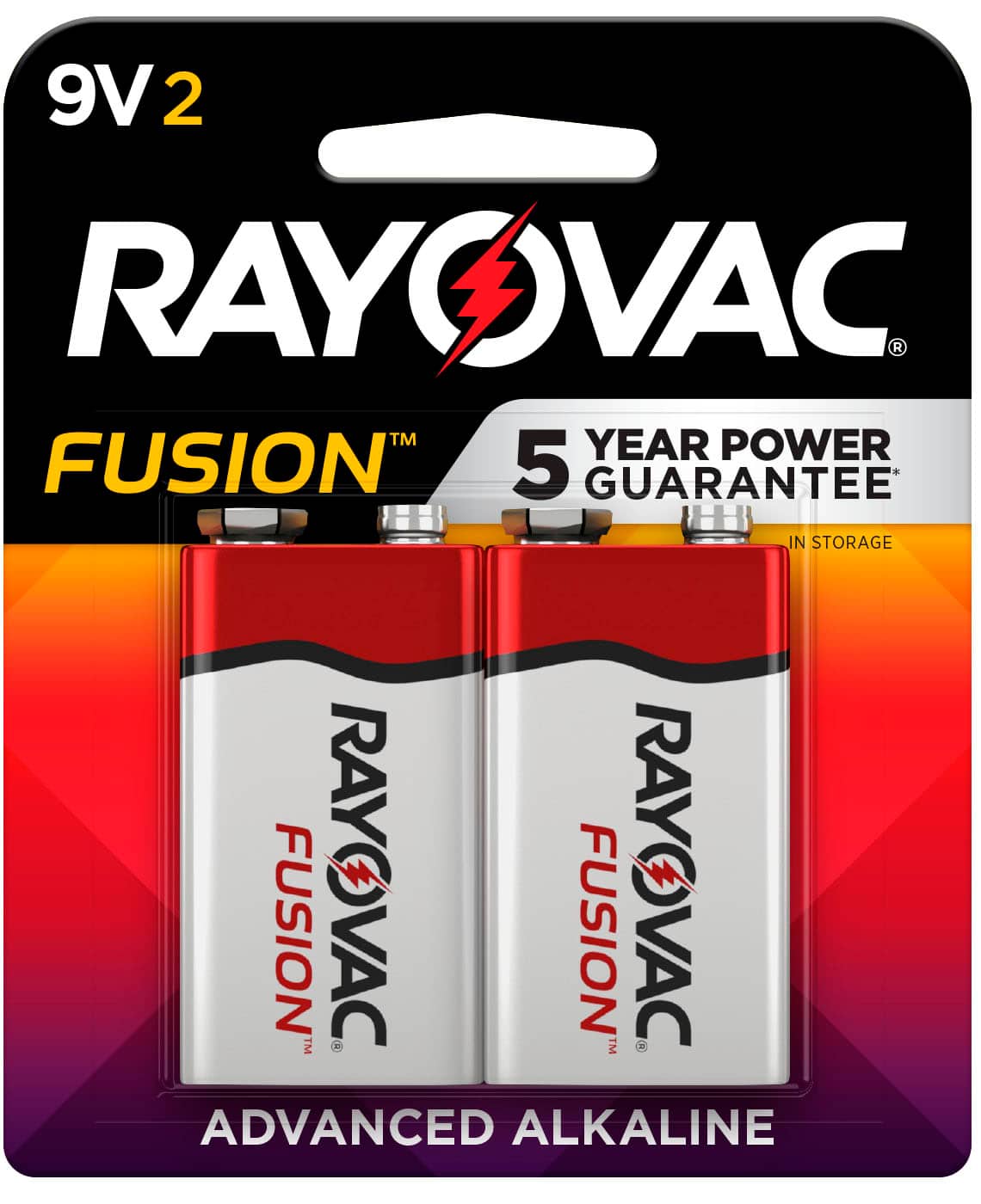 Rayovac - Fusion 9V Batteries (2 Pack), Alkaline 9 Volt Batteries