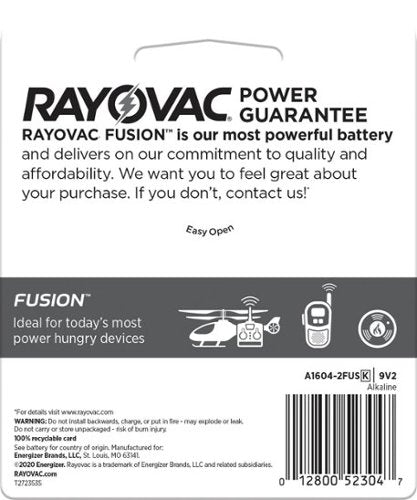 Rayovac - Fusion 9V Batteries (2 Pack), Alkaline 9 Volt Batteries