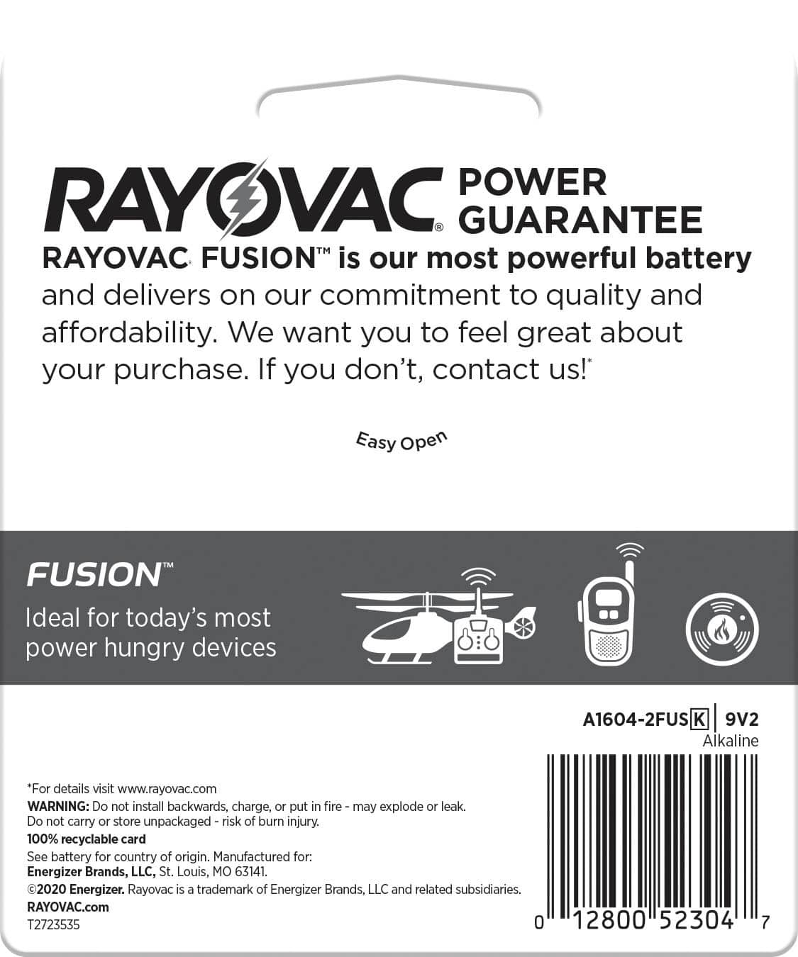 Rayovac - Fusion 9V Batteries (2 Pack), Alkaline 9 Volt Batteries