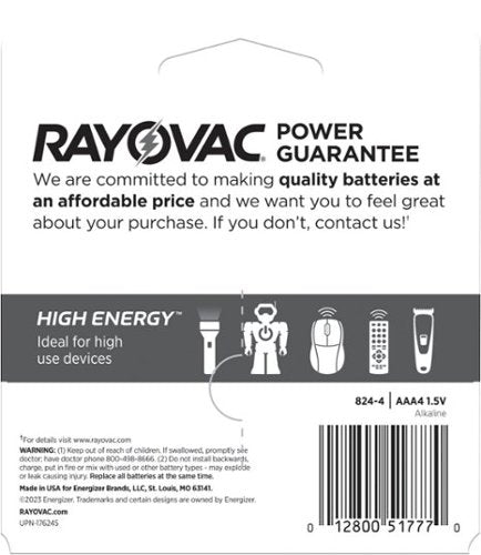 Rayovac - High Energy AAA Batteries (4 Pack), Alkaline Triple A Batteries