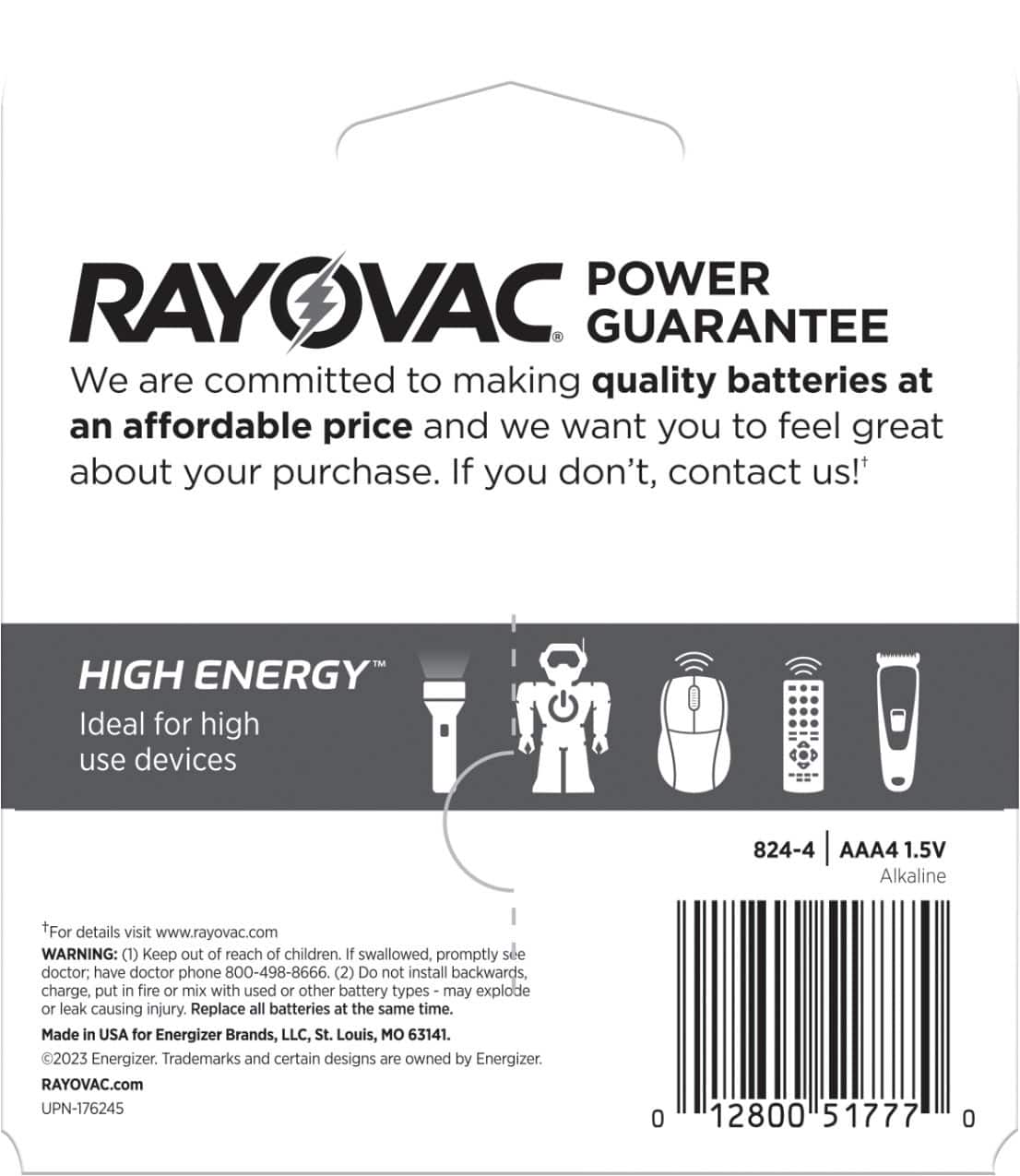 Rayovac - High Energy AAA Batteries (4 Pack), Alkaline Triple A Batteries