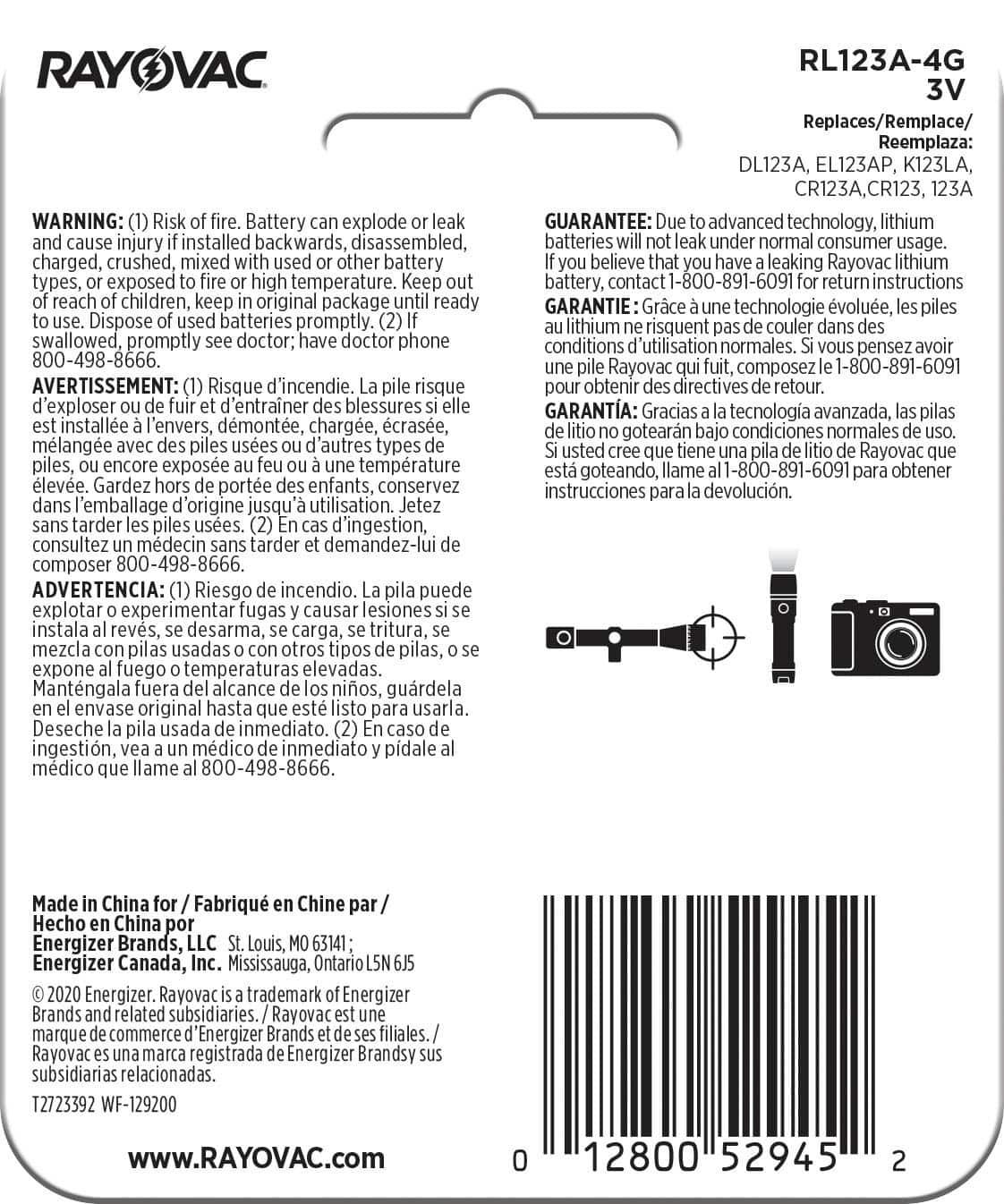 Rayovac - Photo Lithium Batteries Size 123A 3V, 4 Pack