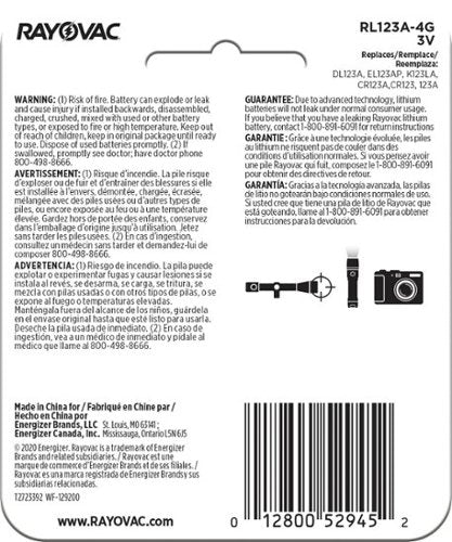 Rayovac - Photo Lithium Batteries Size 123A 3V, 4 Pack