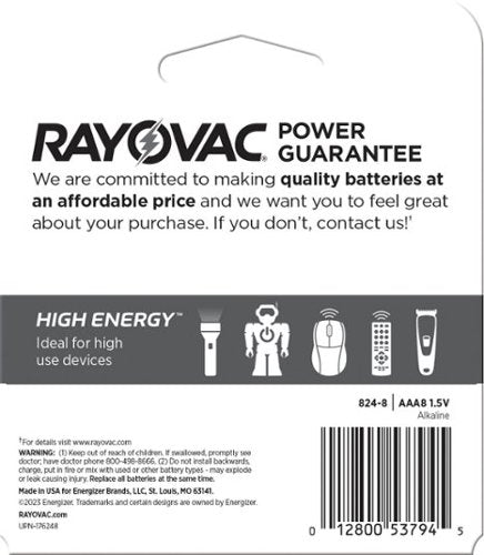 Rayovac - High Energy AAA Batteries (8 Pack), Alkaline Triple A Batteries