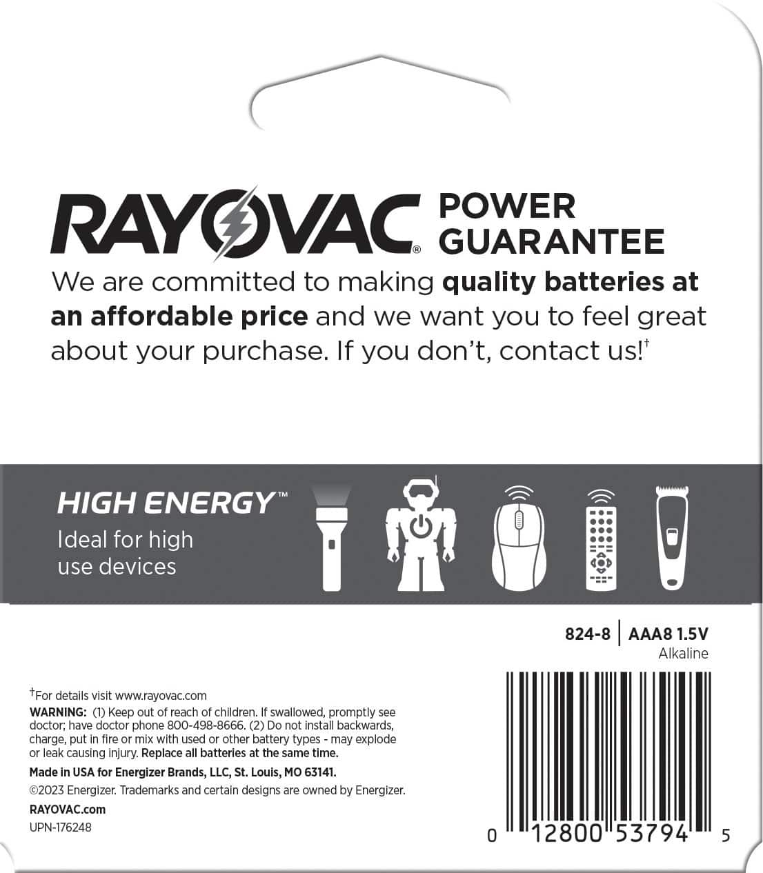 Rayovac - High Energy AAA Batteries (8 Pack), Alkaline Triple A Batteries