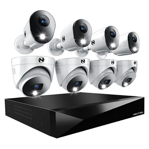 Night Owl - 12 Channel 8 Camera Indoor/Outdoor Wired 2K 2TB DVR Security System with 2-way Audio - Black/White