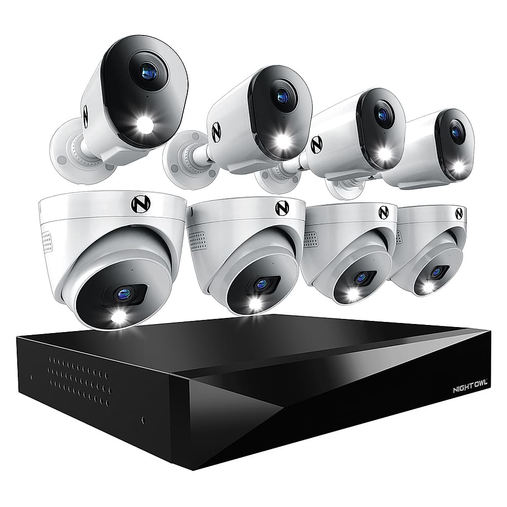 Night Owl - 12 Channel 8 Camera Indoor/Outdoor Wired 2K 2TB DVR Security System with 2-way Audio - Black/White