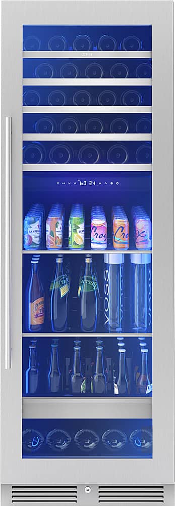 Zephyr - Presrv 24 in. 54-Bottle and 161-Can Dual Zone Full Size Wine and Beverage Cooler - Stainless Steel/Glass