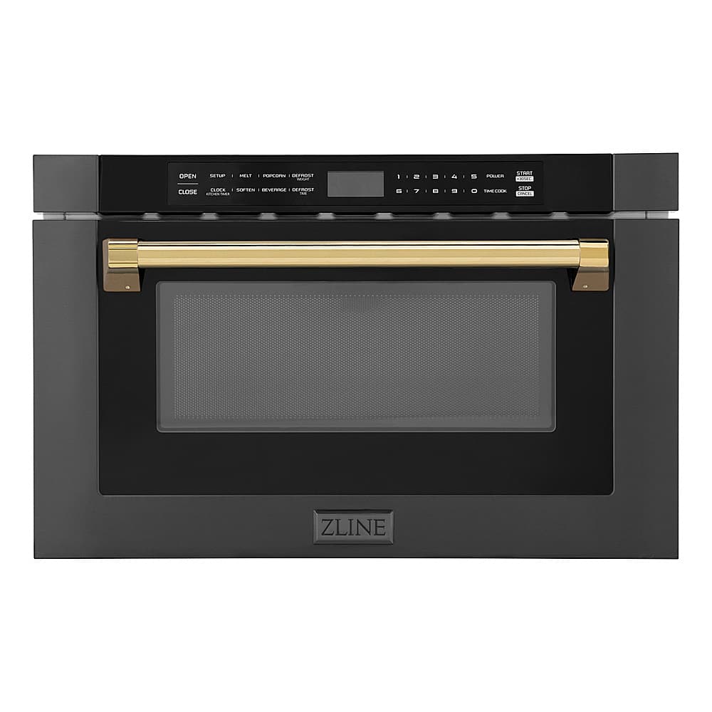 ZLINE - Autograph Edition 24 in. Built-in Microwave Drawer in - Black Stainless Steel and Gold Accents