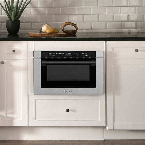 ZLINE - Autograph 24 in. Microwave Drawer with Traditional Handle in Satin Steel and Black Accents - Stainless Steel and Matte Black Accents