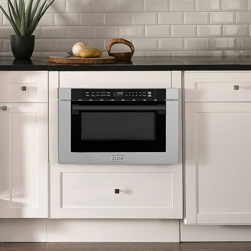 ZLINE - Autograph 24 in. Microwave Drawer with Traditional Handle in Satin Steel and Black Accents - Stainless Steel and Matte Black Accents