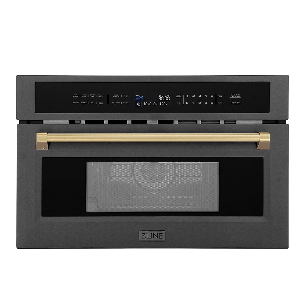 ZLINE - Autograph 30" 1.6 cu ft. Built-in Convection Microwave Oven and Champagne Bronze Accents - Black Stainless Steel