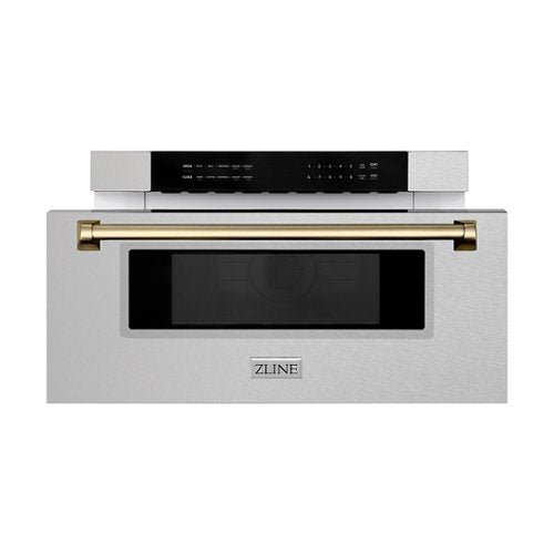 ZLINE - Autograph 30 in. Built-In Microwave Drawer in Satin Steel with Champagne Bronze Accents - Stainless Steel and Champagne Bronze Accents