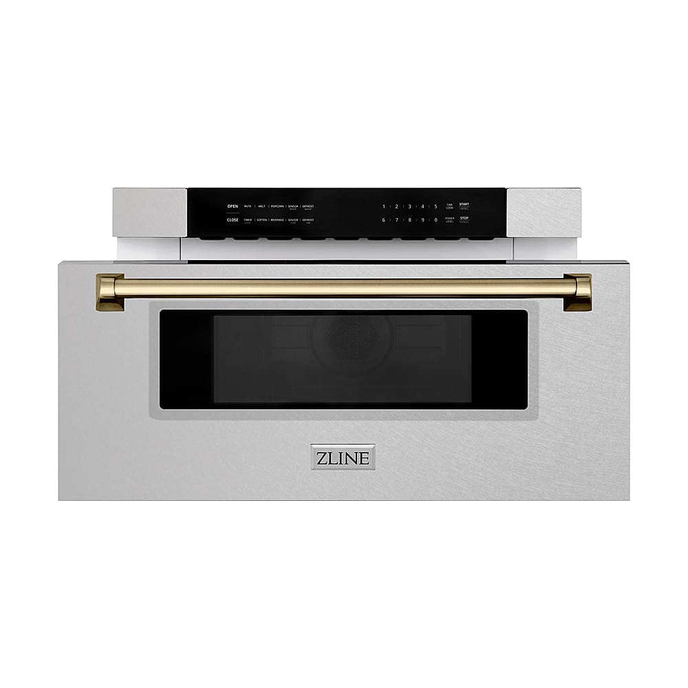 ZLINE - Autograph 30 in. Built-In Microwave Drawer in Satin Steel with Champagne Bronze Accents - Stainless Steel and Champagne Bronze Accents