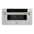 ZLINE - Autograph 30 in. Built-In Microwave Drawer in Satin Steel with Champagne Bronze Accents - Stainless Steel and Champagne Bronze Accents