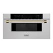 ZLINE - Autograph 30 in. Built-In Microwave Drawer in Satin Steel with Champagne Bronze Accents - Stainless Steel and Champagne Bronze Accents