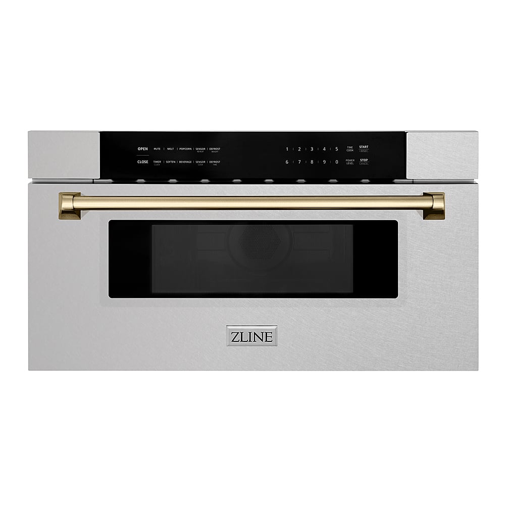 ZLINE - Autograph 30 in. Built-In Microwave Drawer in Satin Steel with Champagne Bronze Accents - Stainless Steel and Champagne Bronze Accents