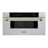 ZLINE - Autograph 30 in. Built-In Microwave Drawer in Satin Steel with Champagne Bronze Accents - Stainless Steel and Champagne Bronze Accents