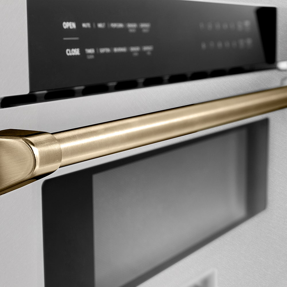 ZLINE - Autograph 30 in. Built-In Microwave Drawer in Satin Steel with Champagne Bronze Accents - Stainless Steel and Champagne Bronze Accents
