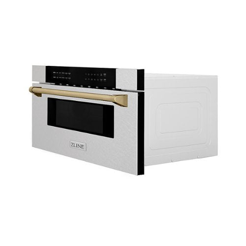 ZLINE - Autograph 30 in. Built-In Microwave Drawer in Satin Steel with Champagne Bronze Accents - Stainless Steel and Champagne Bronze Accents