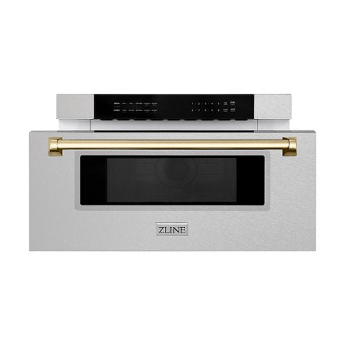 ZLINE - Autograph 30 in. Built-In Microwave Drawer in Satin Steel with Polished Gold Accents - Stainless Steel and Gold Accents
