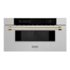 ZLINE - Autograph 30 in. Built-In Microwave Drawer in Satin Steel with Polished Gold Accents - Stainless Steel and Gold Accents