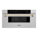 ZLINE - Autograph 30 in. Built-In Microwave Drawer in Satin Steel with Polished Gold Accents - Stainless Steel and Gold Accents