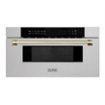 ZLINE - Autograph 30 in. Built-In Microwave Drawer in Satin Steel with Polished Gold Accents - Stainless Steel and Gold Accents