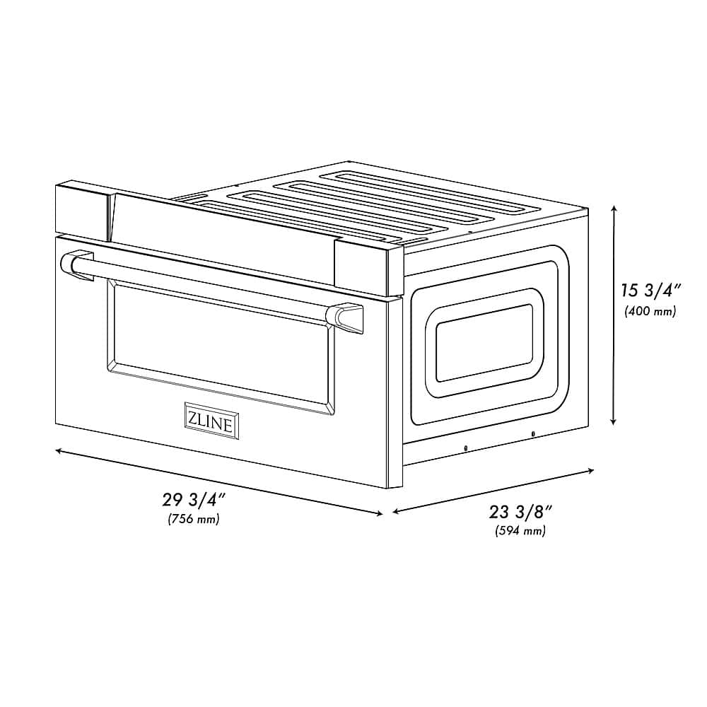ZLINE - Autograph 30 in. Built-In Microwave Drawer in Satin Steel with Polished Gold Accents - Stainless Steel and Gold Accents