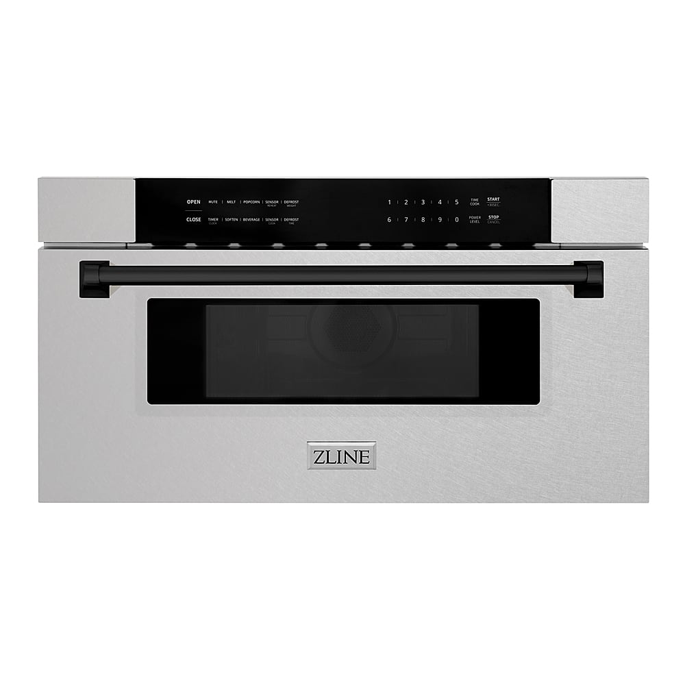 ZLINE - Autograph 30 in. Built-In Microwave Drawer in Satin Steel with Matte Black Accents - Stainless Steel and Matte Black Accents