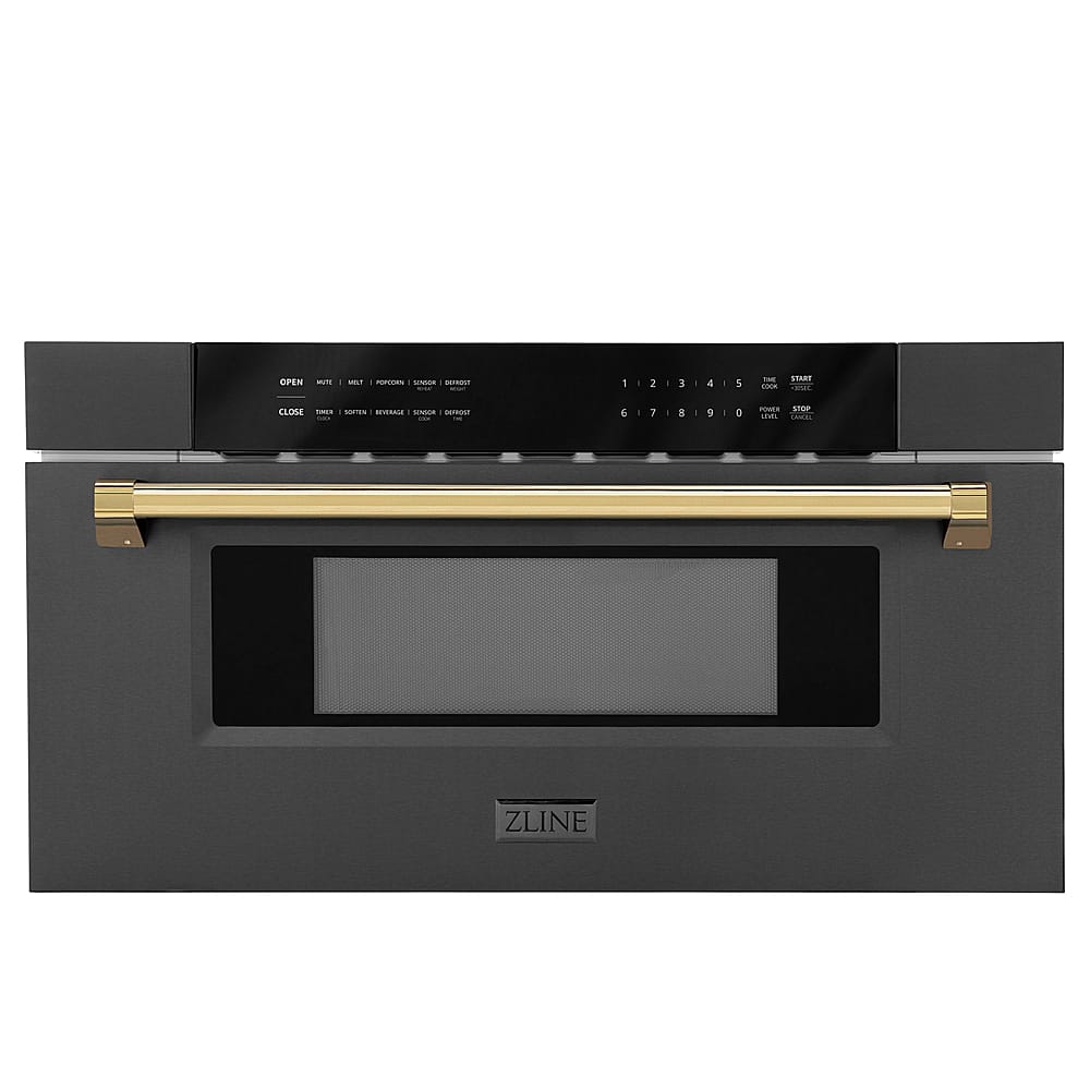 ZLINE - Autograph Edition 30 in. Built-in Microwave Drawer - Black Stainless Steel and Gold Accents