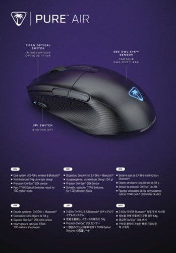 Turtle Beach - Pure Air Ultra-Light Wireless Ergonomic RGB Gaming Mouse with 26K DPI Optical Sensor & 125 hour Battery - Wireless - Black